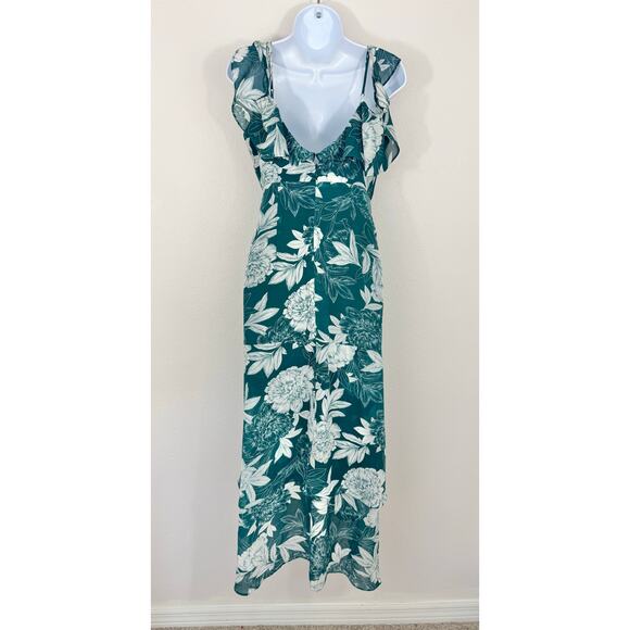 Bardot Green Floral Maxi Dress Size 6 | Flowy Ruffle Asymmetrical Hem - Picture 5 of 8